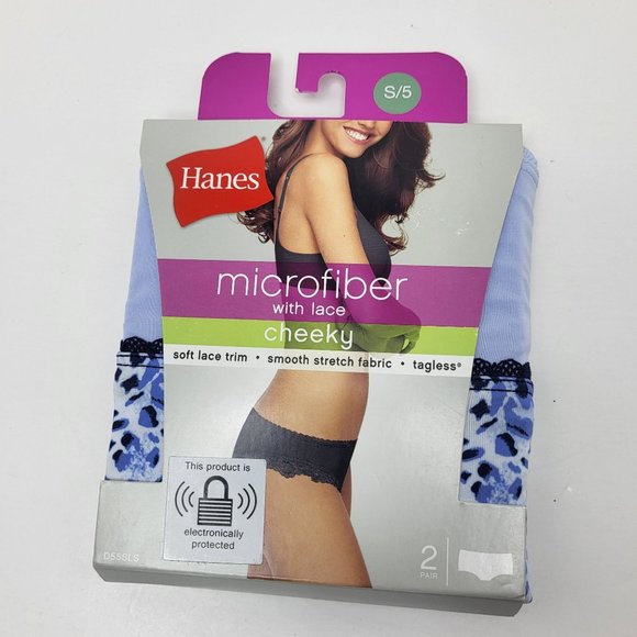 NWT Hanes Cheeky Women’s Microfiber Panties -‎ W/Lace - 2 Pair - Size S/5 - Picture 1 of 12